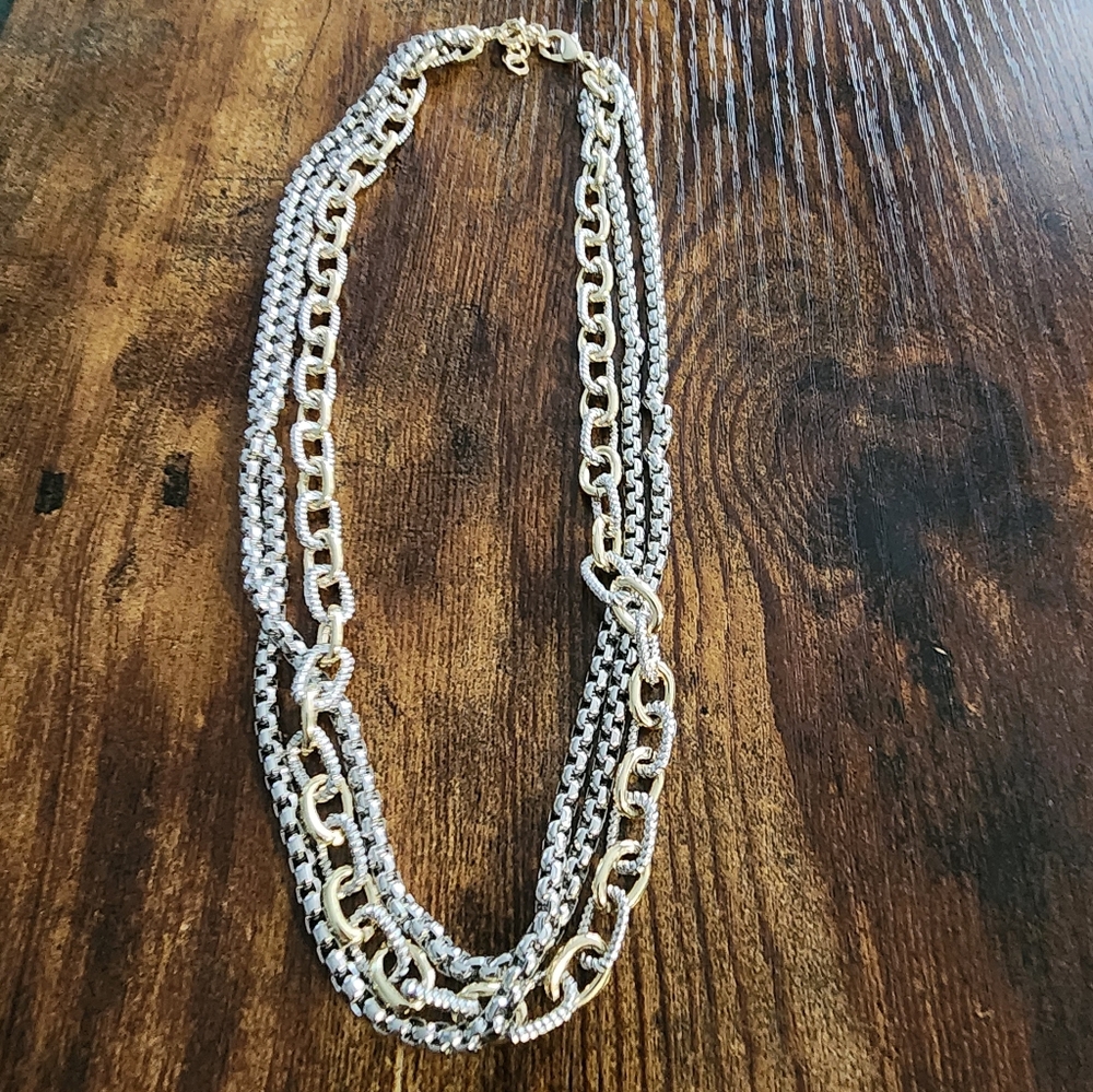 3 Chain Mix Metal Necklace